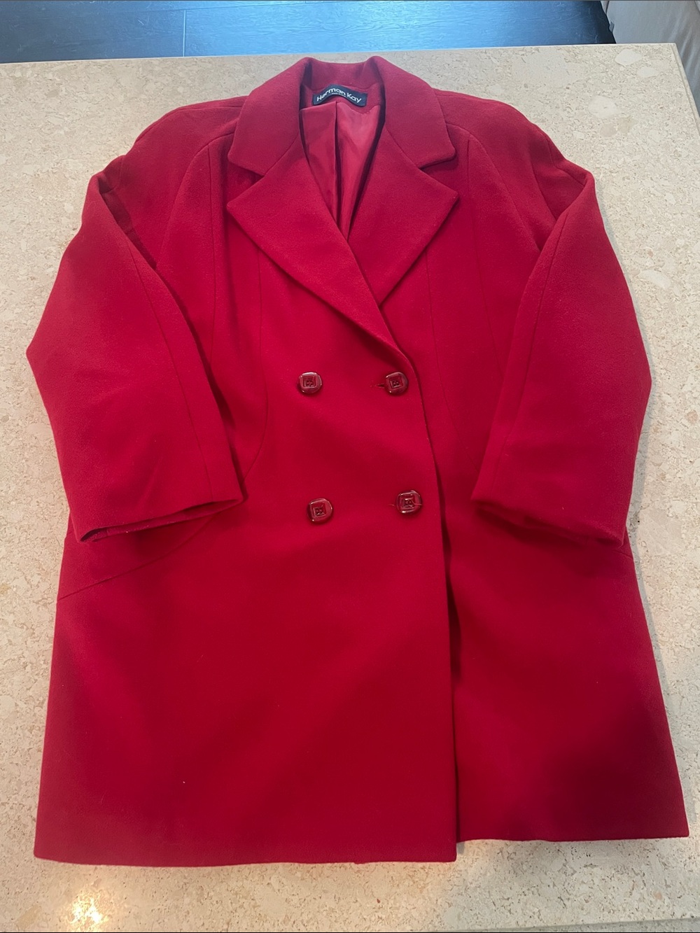 Vintage Women's Double-Breasted Red Wool Pea Coat